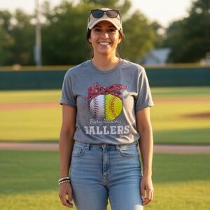 NWOT Busy Raising Ballers Graphic Tee Sport Mom Shirt Grey Size XL